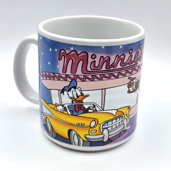 Vintage Walt Disney Minnie's Dinner Mickey Donald Daisy Duck Vtg Cars Coffee Mug - Picture 1 of 10